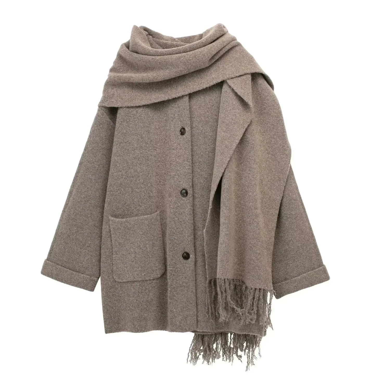 Abrigo Invernal Largo y Elegante con Bufanda para Mujer