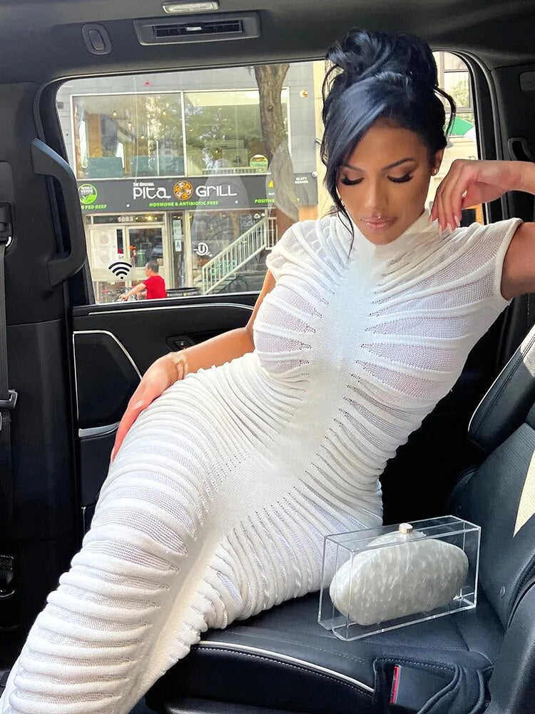 Vestido de punto mujer mangas cortas elegante - Vestiria