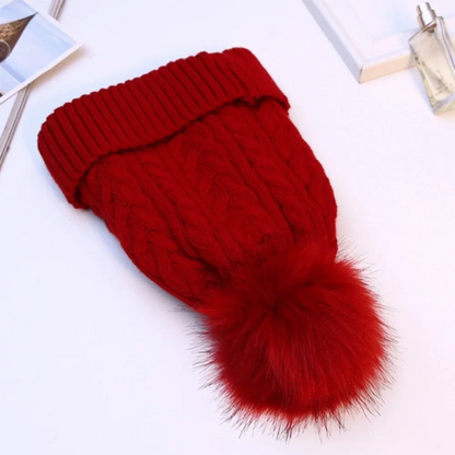 Gorro de lana cálido con pompon para mujer