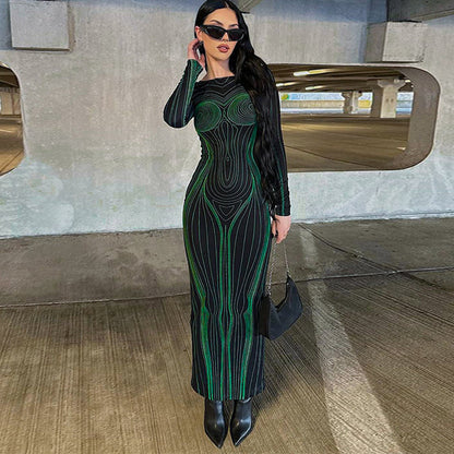 Vestido Largo Verde Floral Elegante - Vestiria