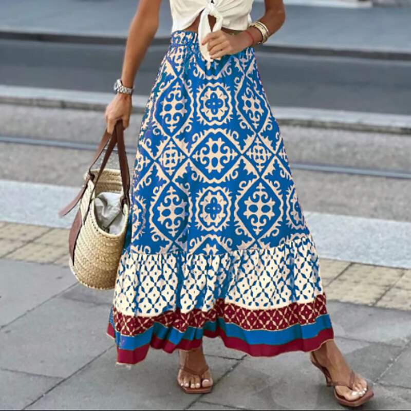 Falda Étnica Maxi con Volantes Colorida