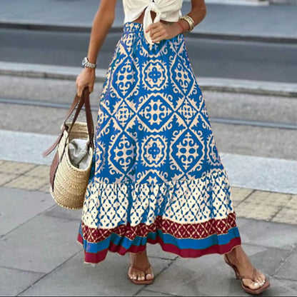Falda Étnica Maxi con Volantes Colorida
