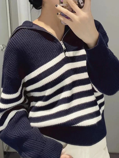 Suéter Mujer Cuello Alto Rayas Moda Invierno