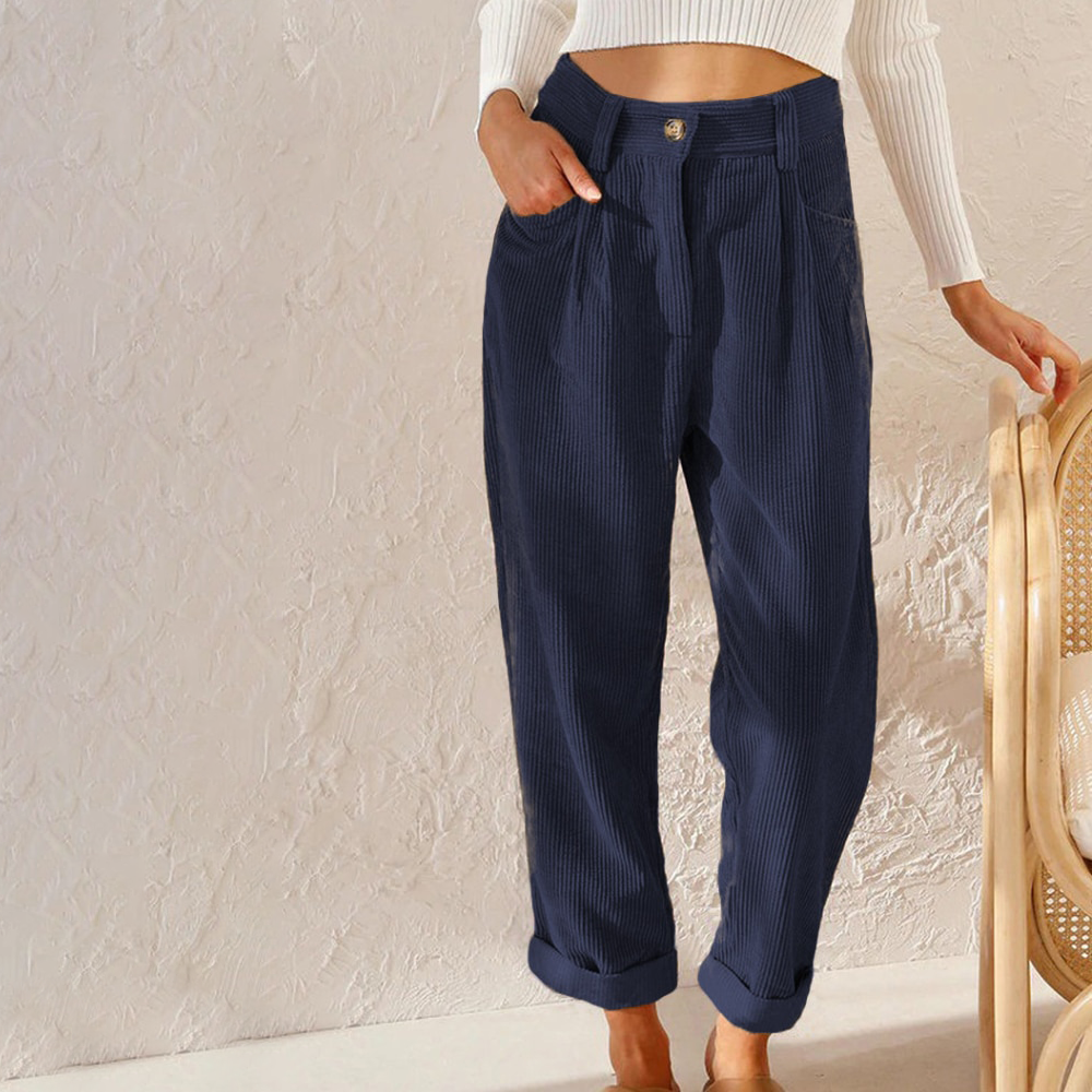 Pantalones Pana Mujer Cintura Alta Invierno
