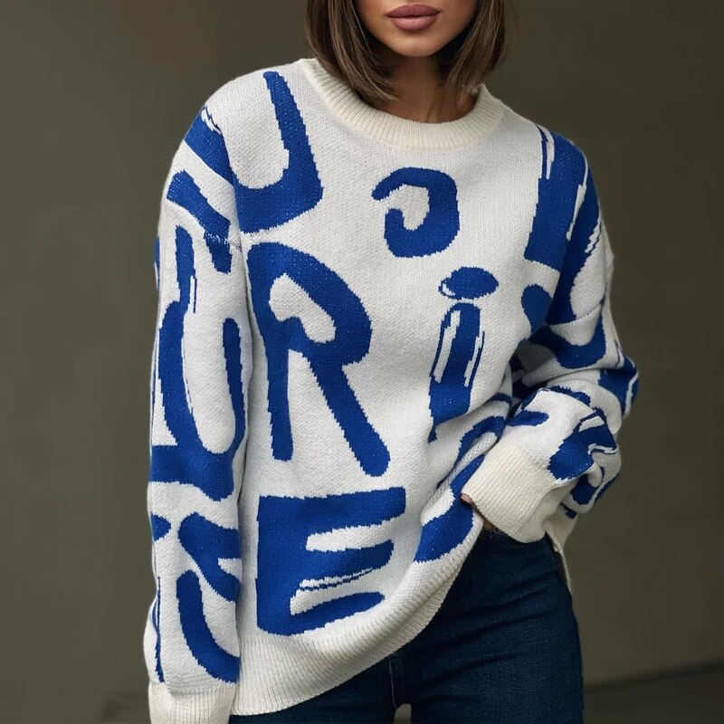 Jersey Gráfico Cuello Redondo Moda Mujer