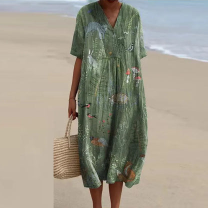 Vestido Florido Escote en V Feminino