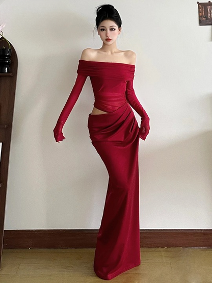 Vestido Elegante con Hombros al Descubierto y Malla