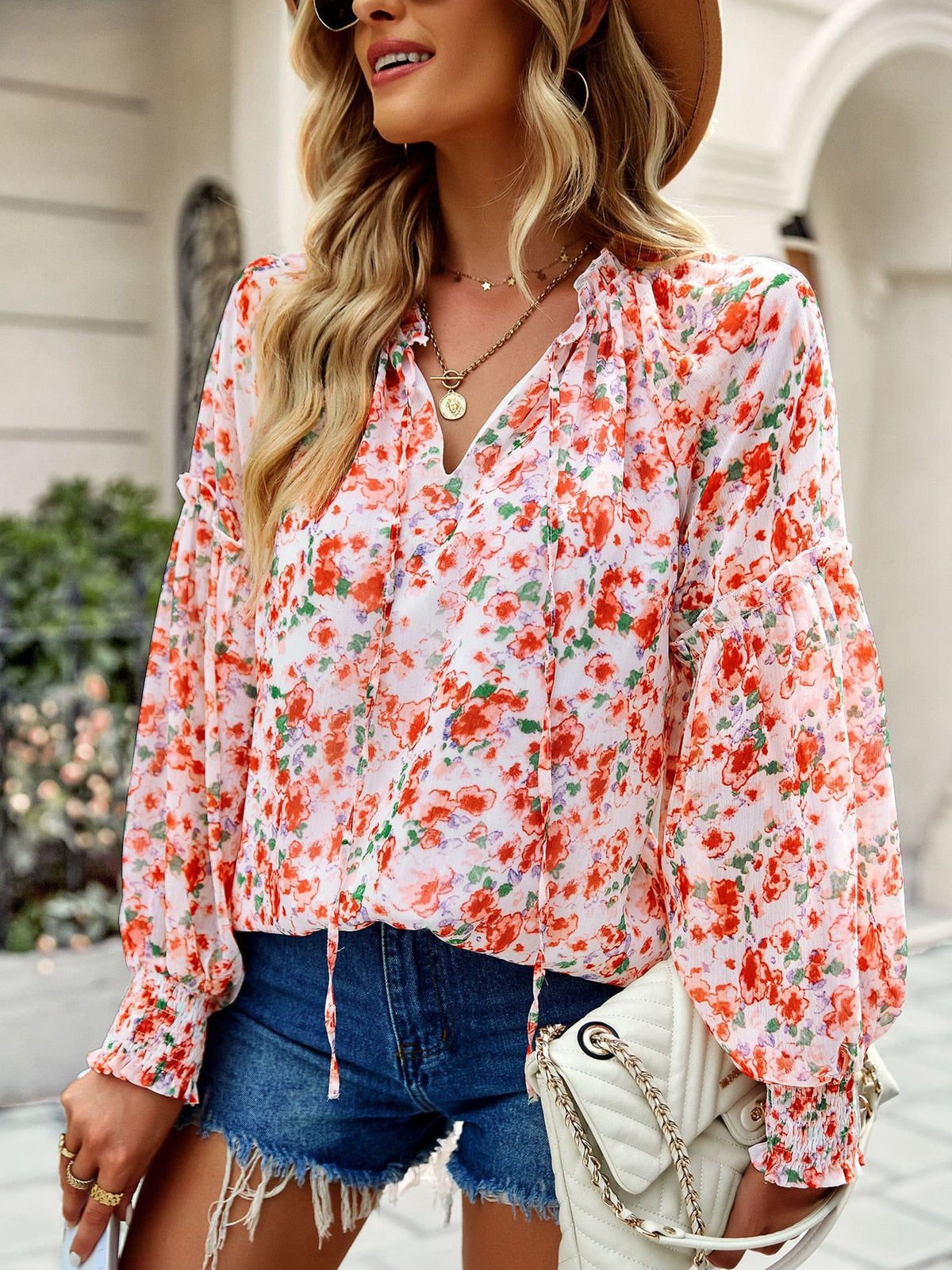 Blusa Floral Mujer Elegante Manga Larga