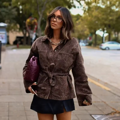 Chaqueta de cuero vaquero estilo leopardo