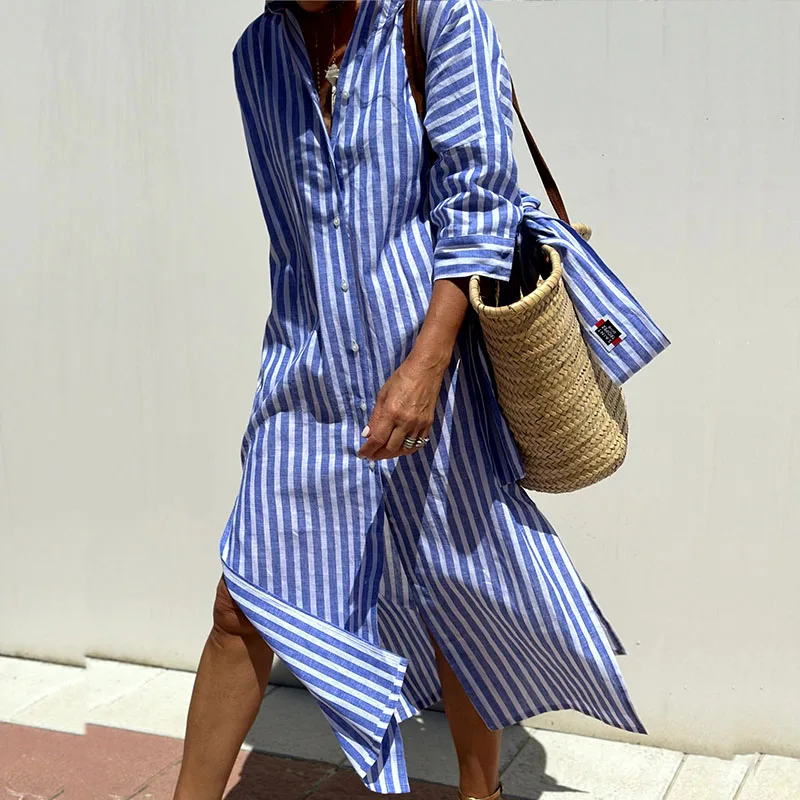 Vestido Camisero Rayas Estilo Clásico