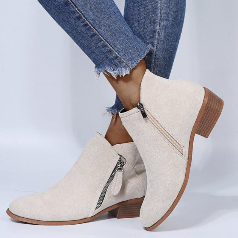Botas Mujer Tacón Bajo Cremallera Elegantes