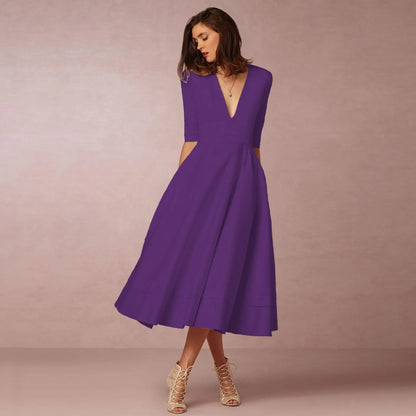 Vestido Mujer Midi Elegante con Mangas Cortas