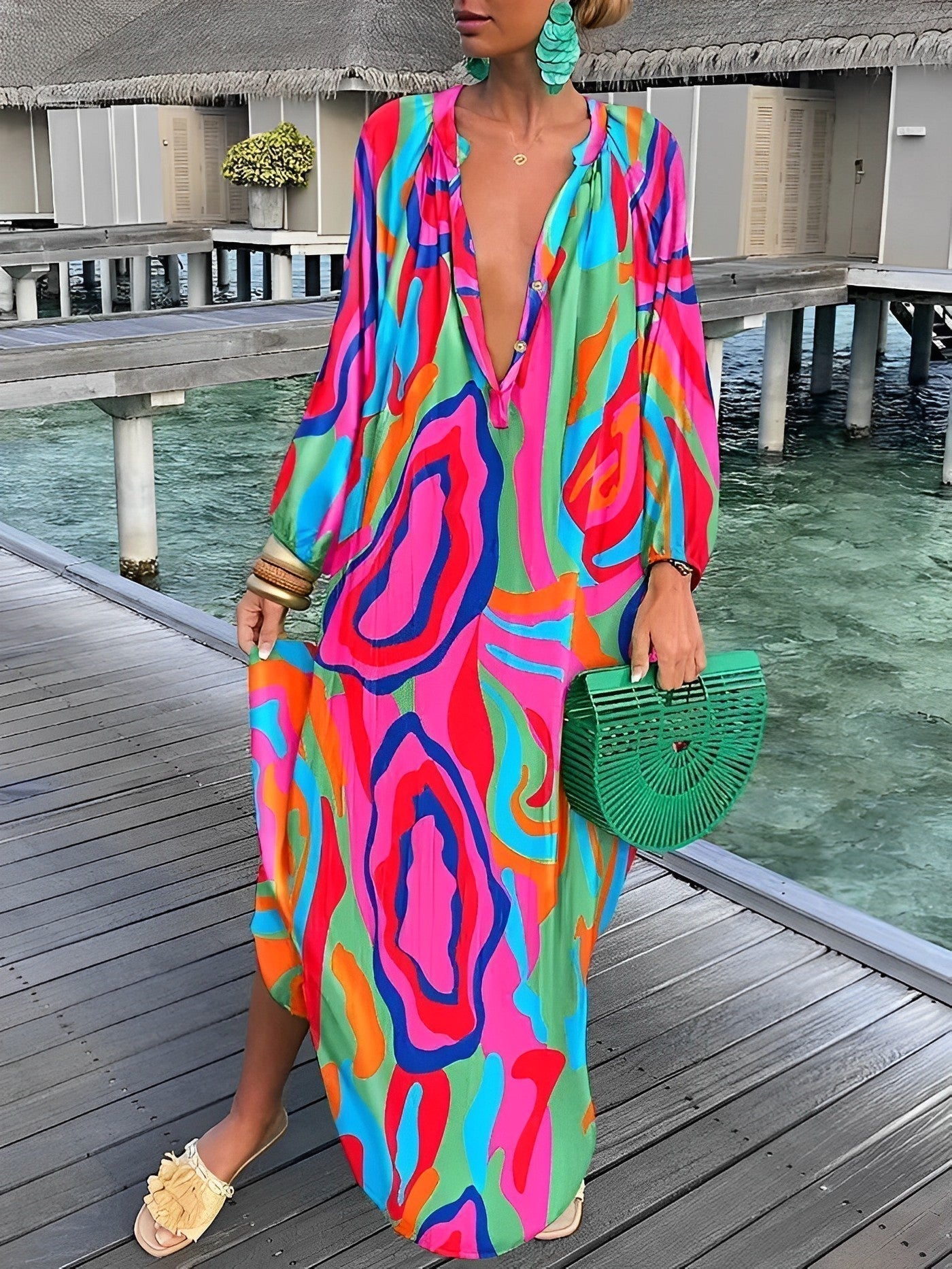 Vestido Boho Estampado Floral Grande