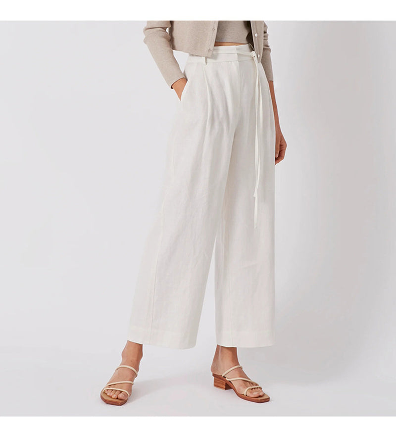 Pantalones Lino Cintura Alta Mujer