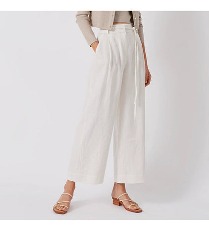 Pantalones Lino Cintura Alta Mujer