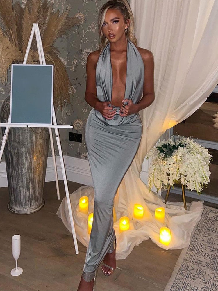 Vestido Noche Elegante Escote en V Mujer - Vestiria