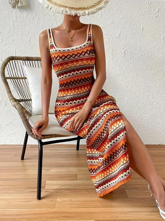 Vestido Fiesta Estampado con Flecos - Vestiria