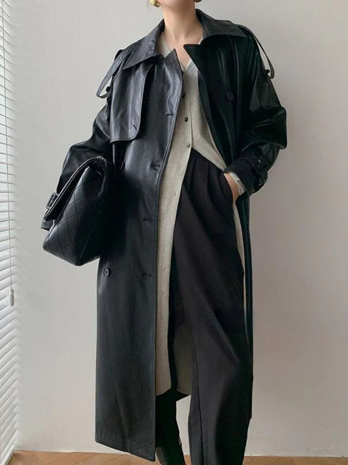 Chaqueta Cuero Mujer Elegante Larga - Vestiria