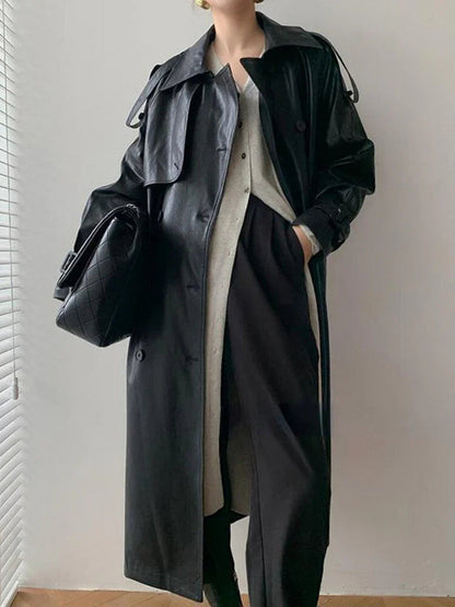 Chaqueta Cuero Mujer Elegante Larga - Vestiria