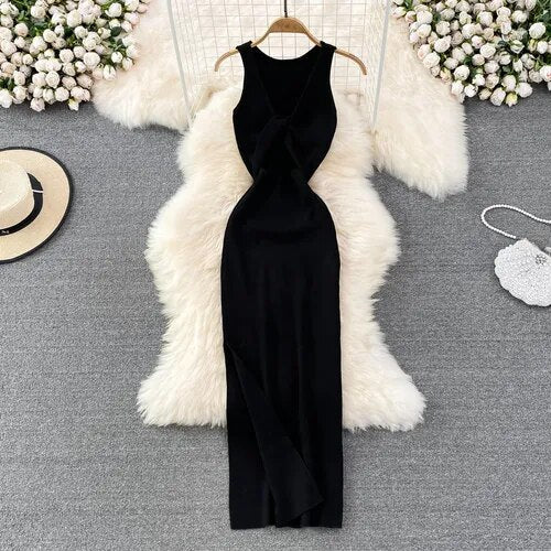 Vestido Mujer Semilargo con Escote