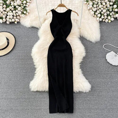 Vestido Mujer Semilargo con Escote