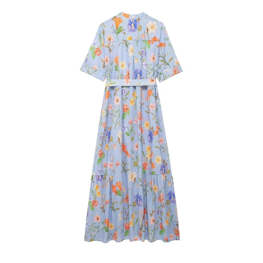 Vestido Midi Floral Estilo Camisero