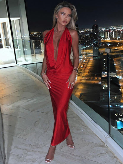 Vestido Noche Elegante Escote en V Mujer