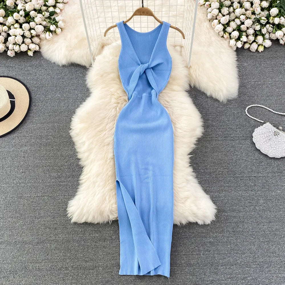 Vestido Mujer Semilargo con Escote - Vestiria