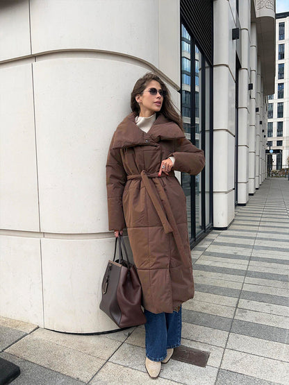 Abrigo Invierno Largo Cuello Alto Elegante