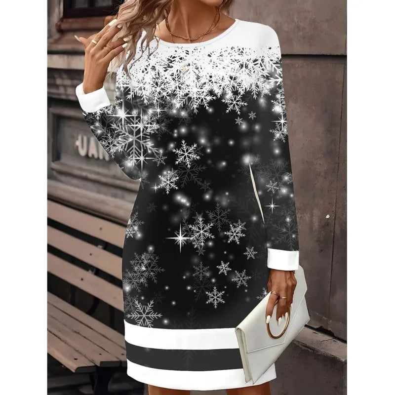 Vestido Navidad Mujer Estampado Invierno