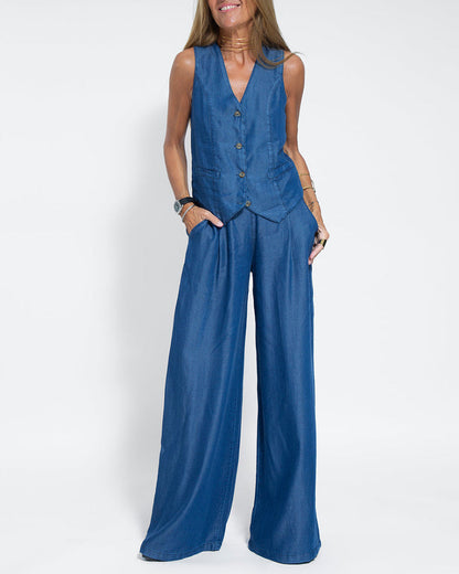 Conjunto Lino Elegante Pantalón Ancho