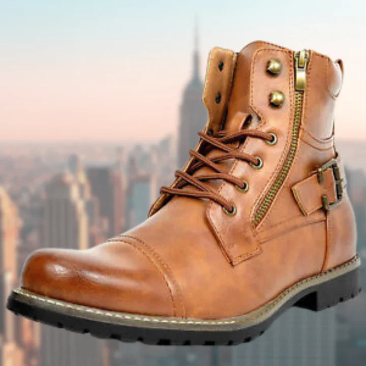 Botas de cuero moto estilo clásico hombre