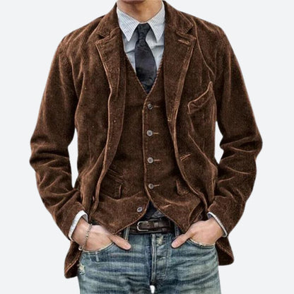 Chaqueta de cuero grueso con bolsillos para hombre