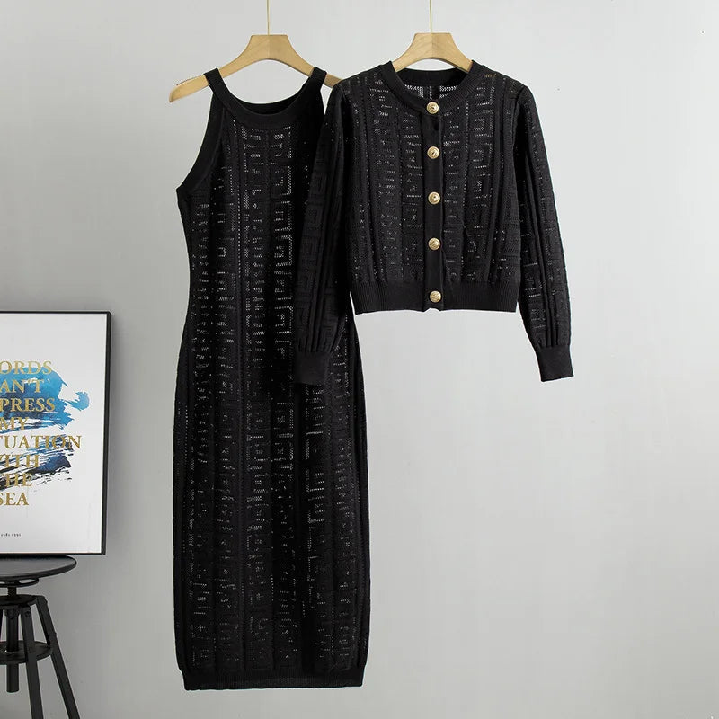 Vestido y Chaqueta de Punto Estampado Moderno