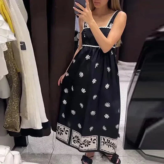 Vestido Floral Midi Sin Mangas Estilo Boho - Vestiria