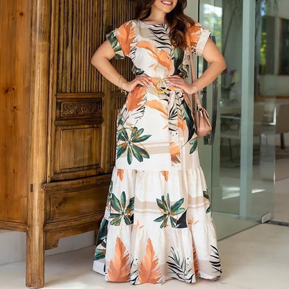 Vestido flores estampado cinturado elegante