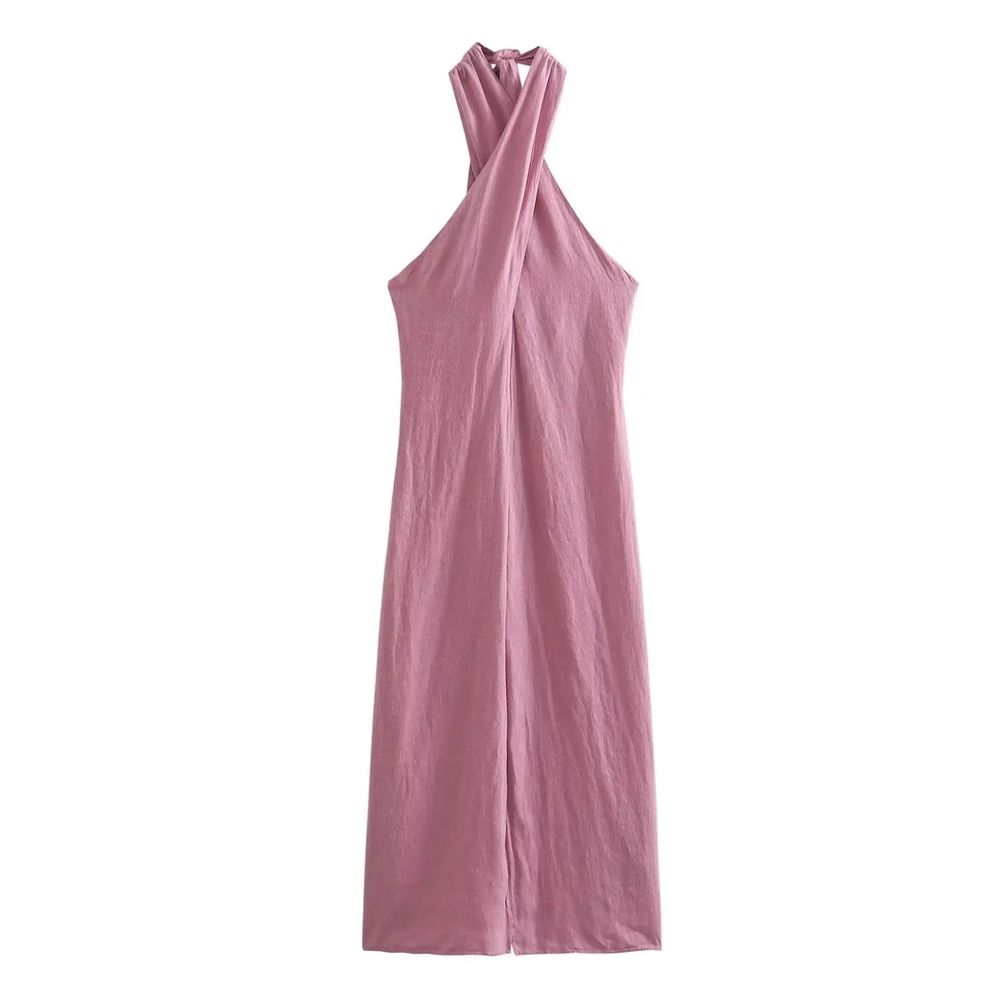 Vestido Lino Clásico con Cuello Alto - Vestiria