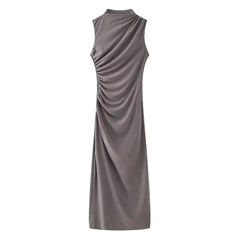 Vestido Mujer Midi Elegante Cintura