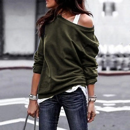 Suéter Mujer Off-Shoulder Cómodo Cuello Redondo