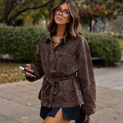 Chaqueta de cuero vaquero estilo leopardo