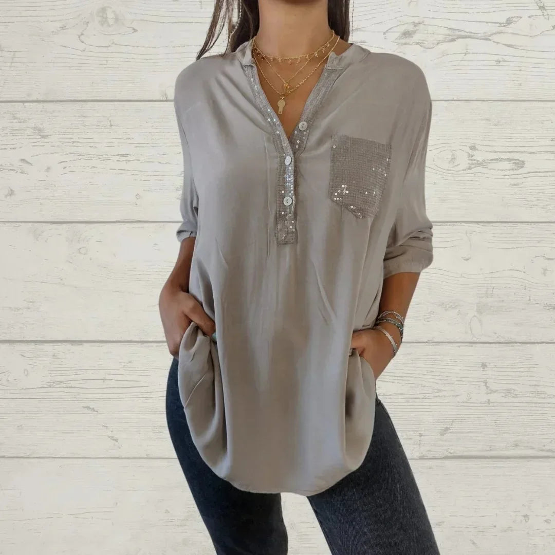 Blusa Mujer Elegante con Lentejuelas Brillantes