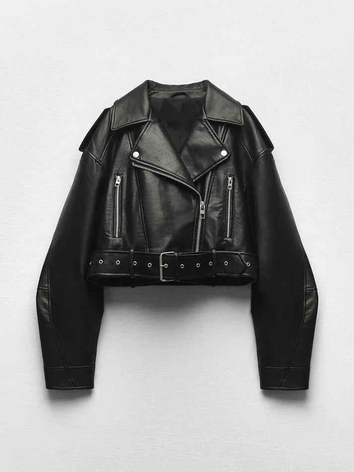 Chaqueta cuero clásica mujer