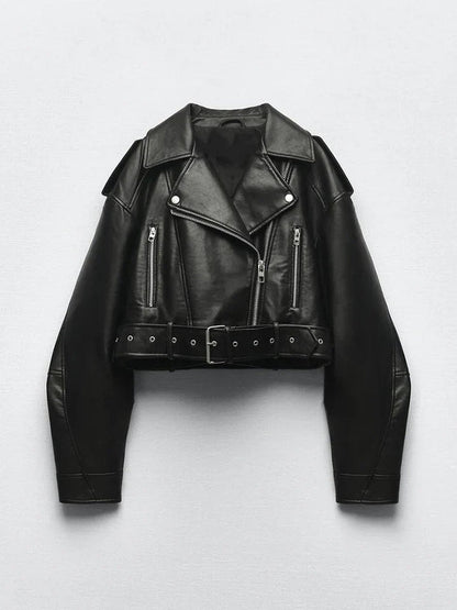 Chaqueta cuero clásica mujer