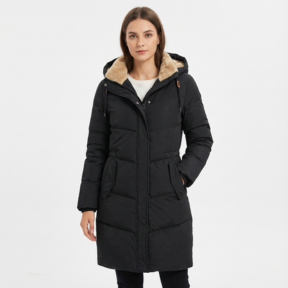 Abrigo Mujer Acolchado Largo con Capucha Cálido - Clara Moda
