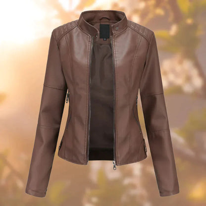 Chaqueta de cuero sintético ajustada mujer