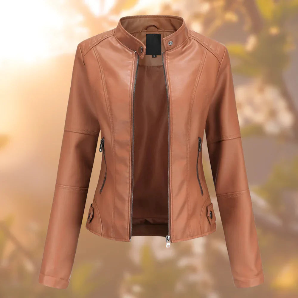 Chaqueta de cuero sintético ajustada mujer