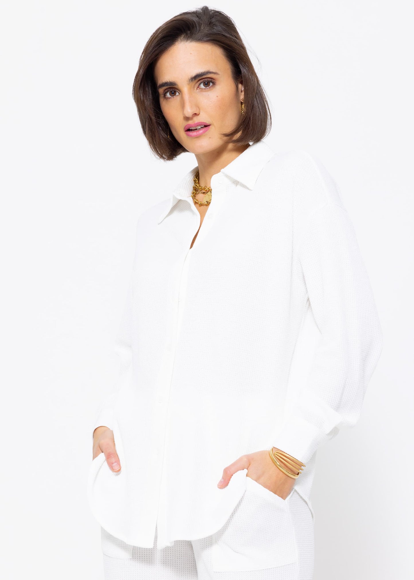 Blusa Oversize Piqué Cuello Alto
