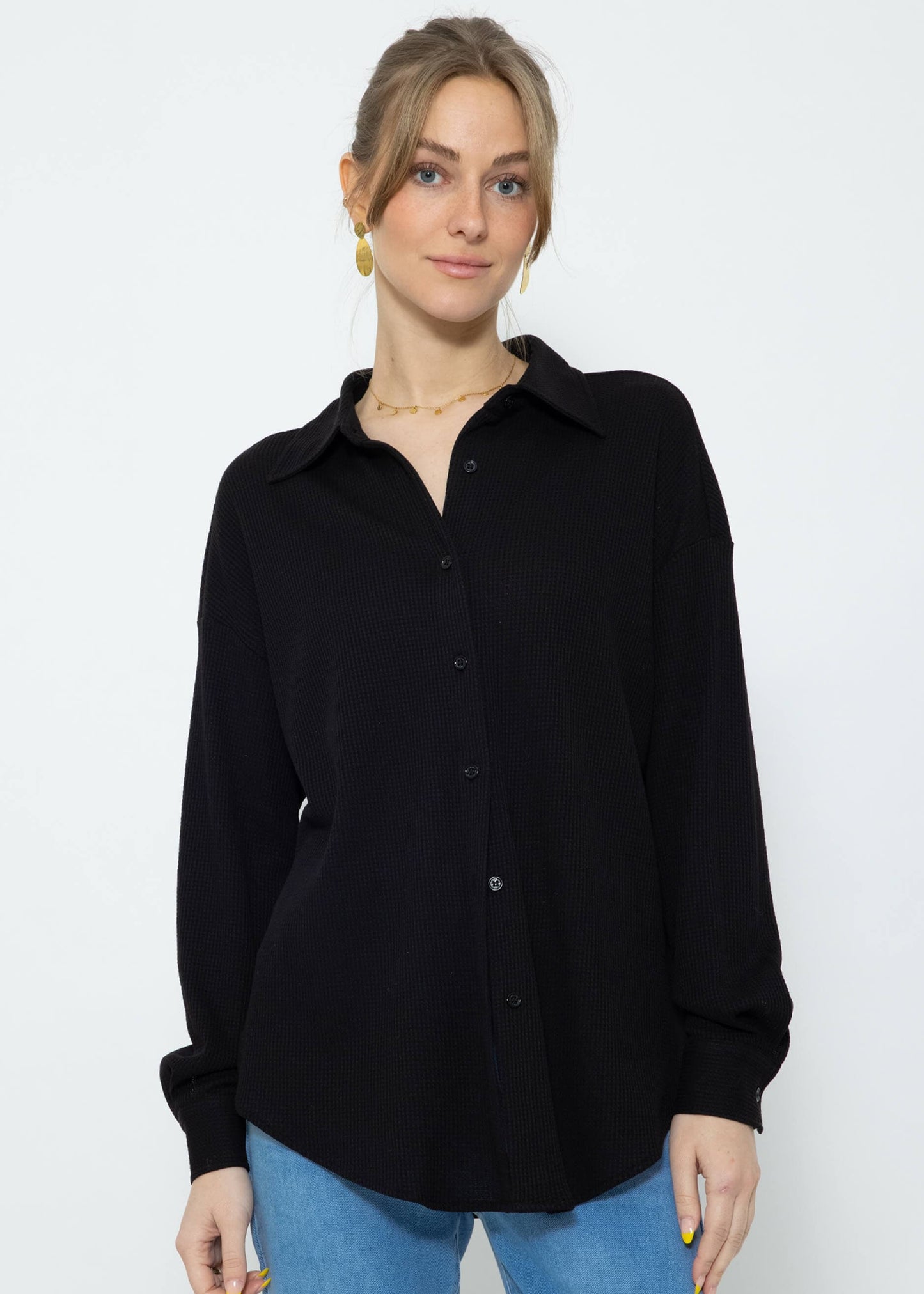 Blusa Oversize Piqué Cuello Alto
