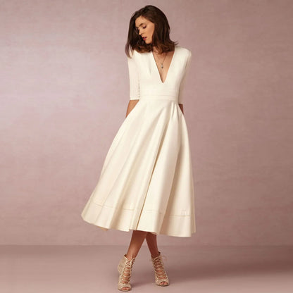 Vestido Mujer Midi Elegante con Mangas Cortas - Vestiria