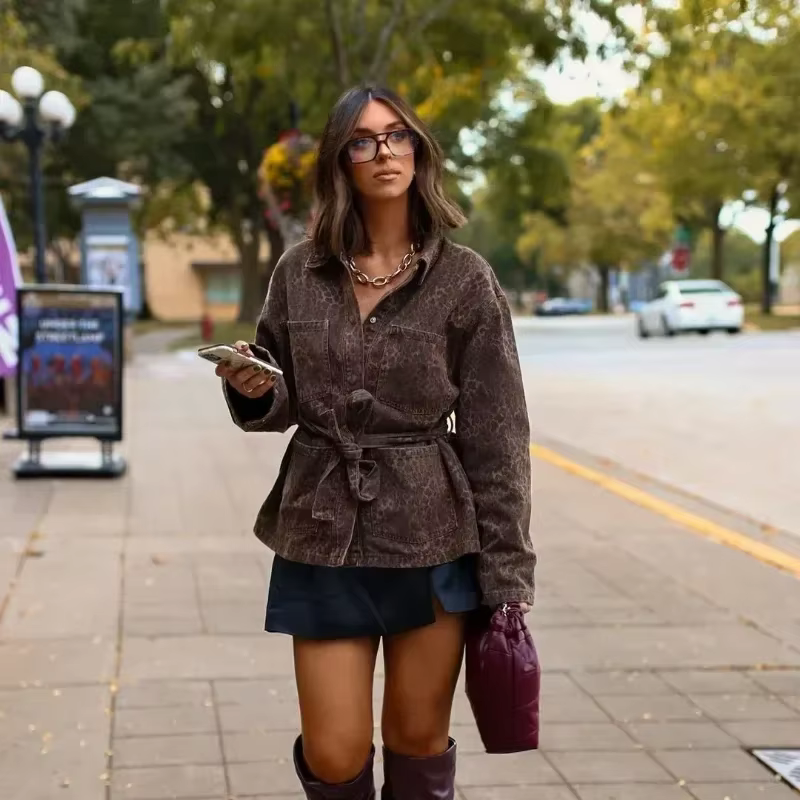 Chaqueta de cuero vaquero estilo leopardo - Vestiria